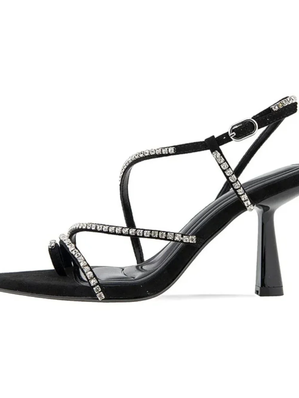 BCBGeneration Ilta Rhinestone Embellished Strap Black Heels Sandals. 7.5